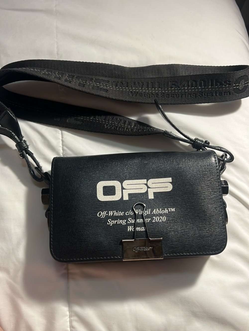 Off-White Black Mini Shoulder Bag with Logo Print and Wide Strap